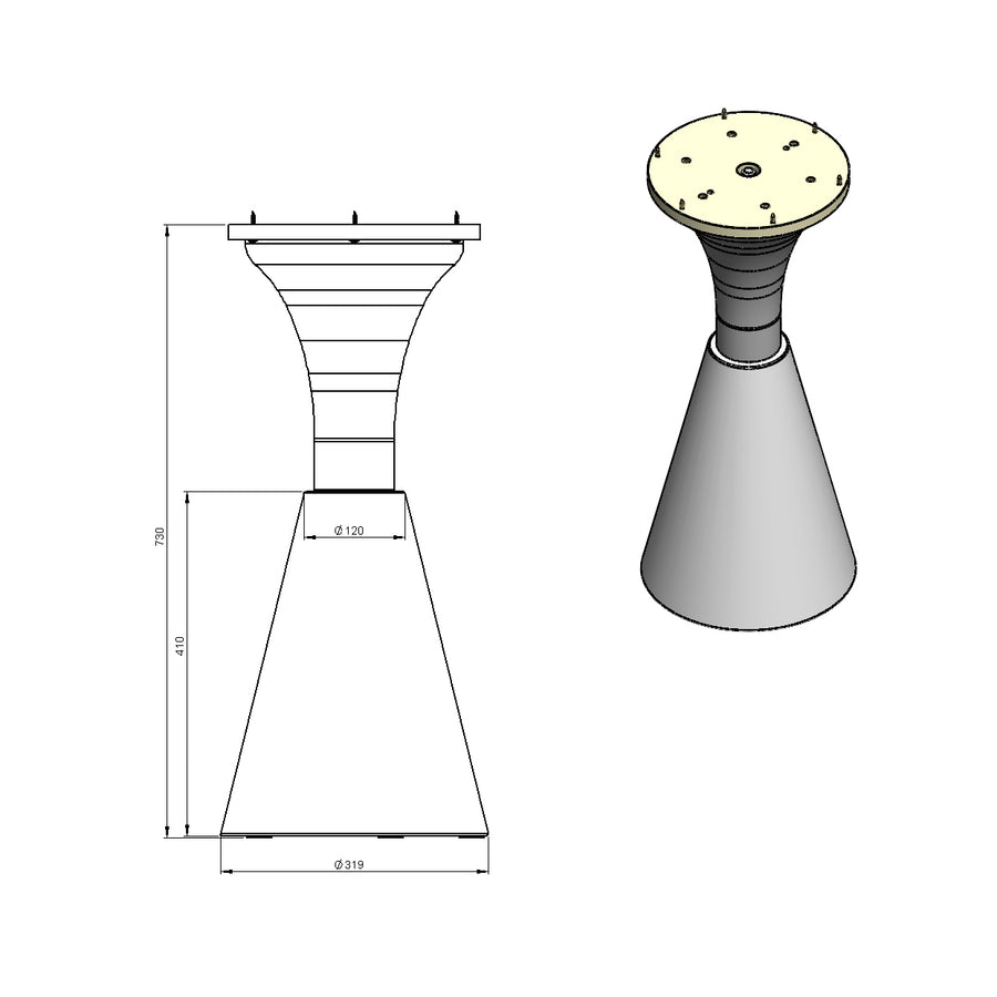Desenho técnico – Mesa de Jantar Redonda Lui