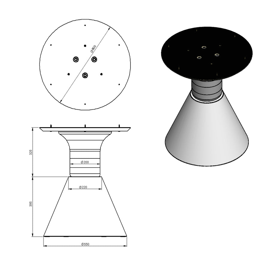 Desenho técnico – Mesa de Jantar Redonda Lui
