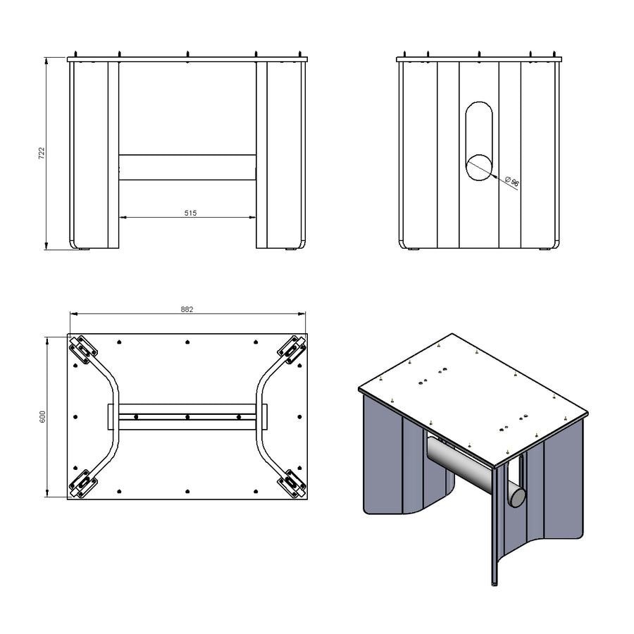 Desenho técnico – Mesa de Jantar Quadrada Scala