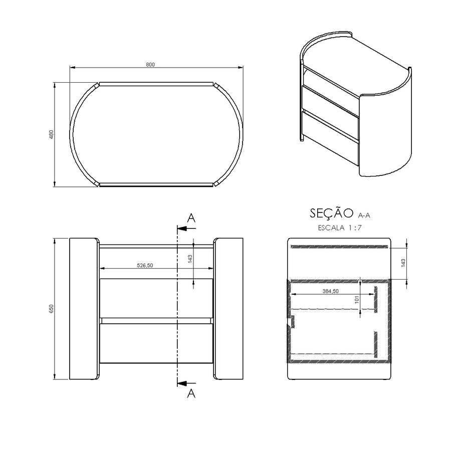 Desenho técnico – Mesa de Cabeceira Morpheu