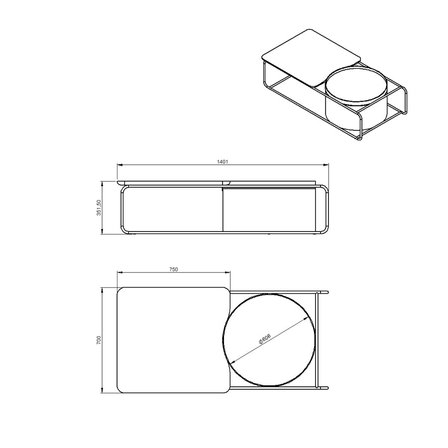 Desenho técnico – Mesa de Centro Tiempo
