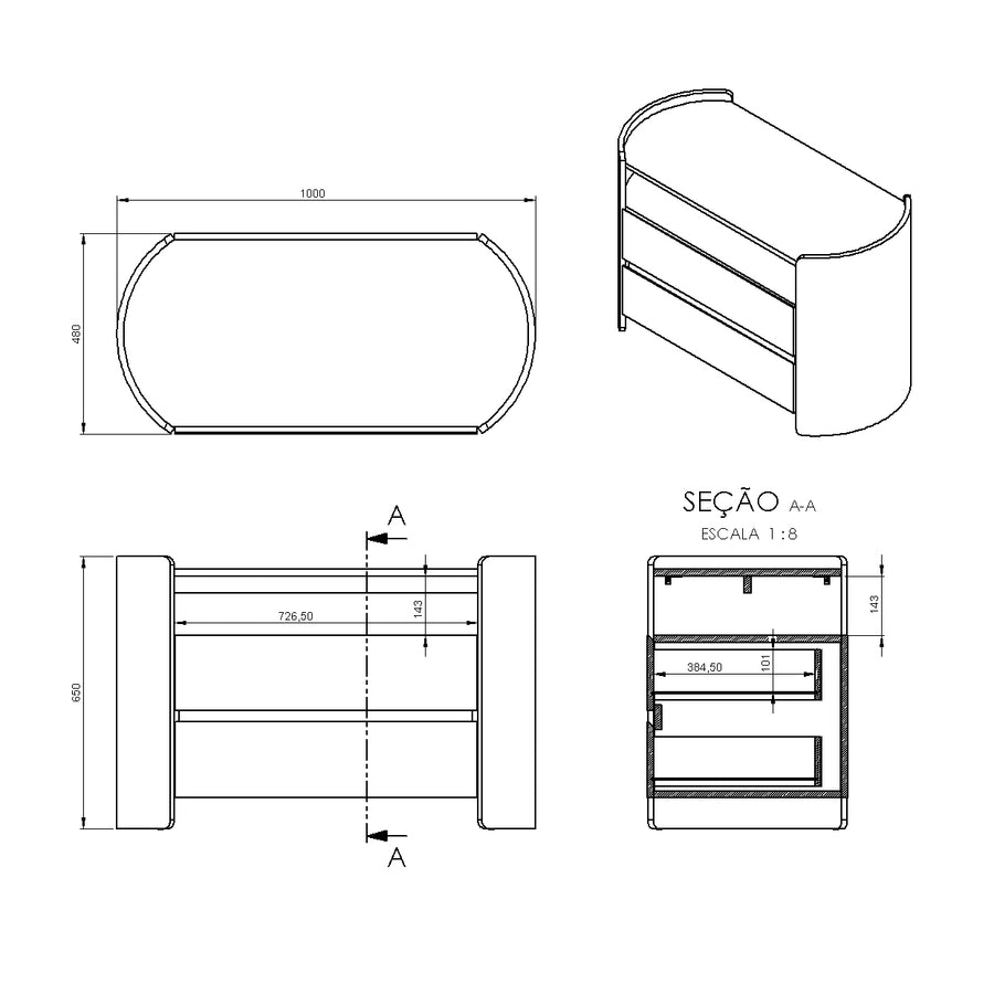 Desenho técnico – Mesa de Cabeceira Morpheu