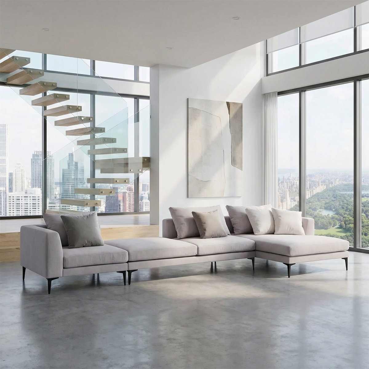 Sofá Bordeaux com Chaise em sala de estar moderna
