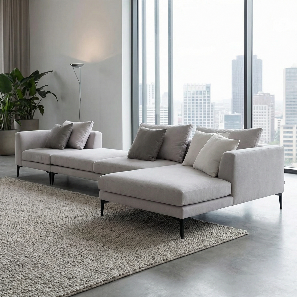 Sofá Bordeaux com Chaise, vista em ângulo da chaise