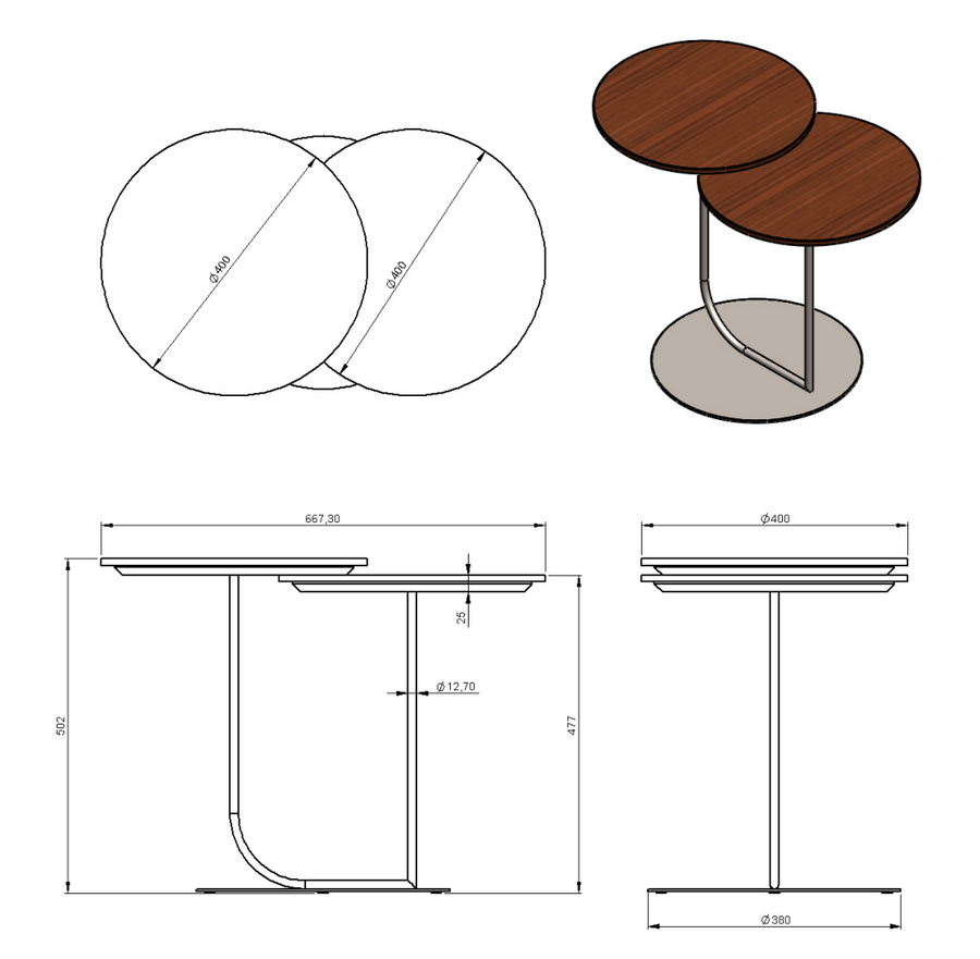 Desenho técnico – Mesa Lateral Íris