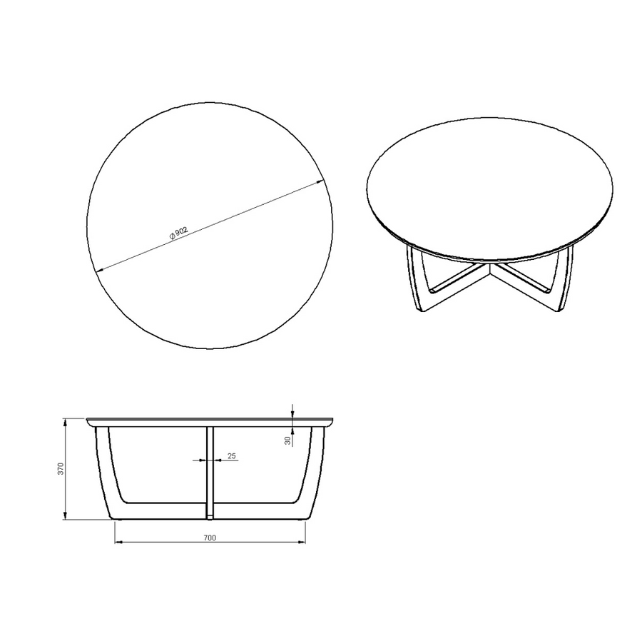 Desenho técnico – Mesa de Centro Glen