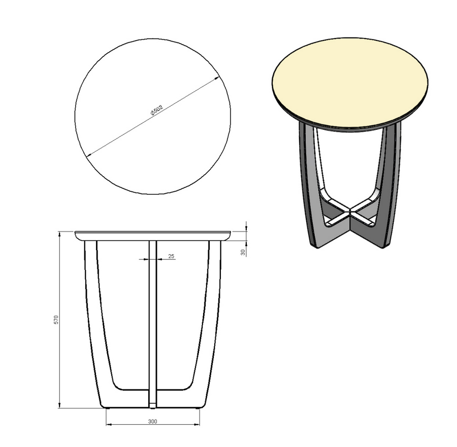 Desenho técnico – Mesa Lateral Glen