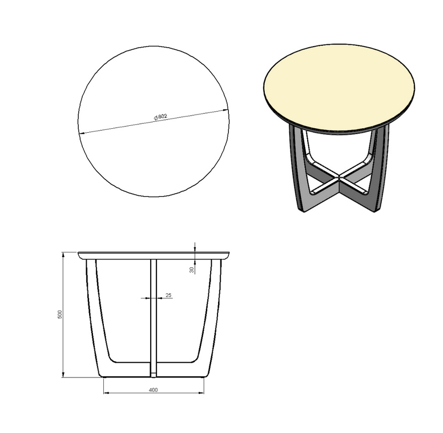 Desenho técnico – Mesa Lateral Glen