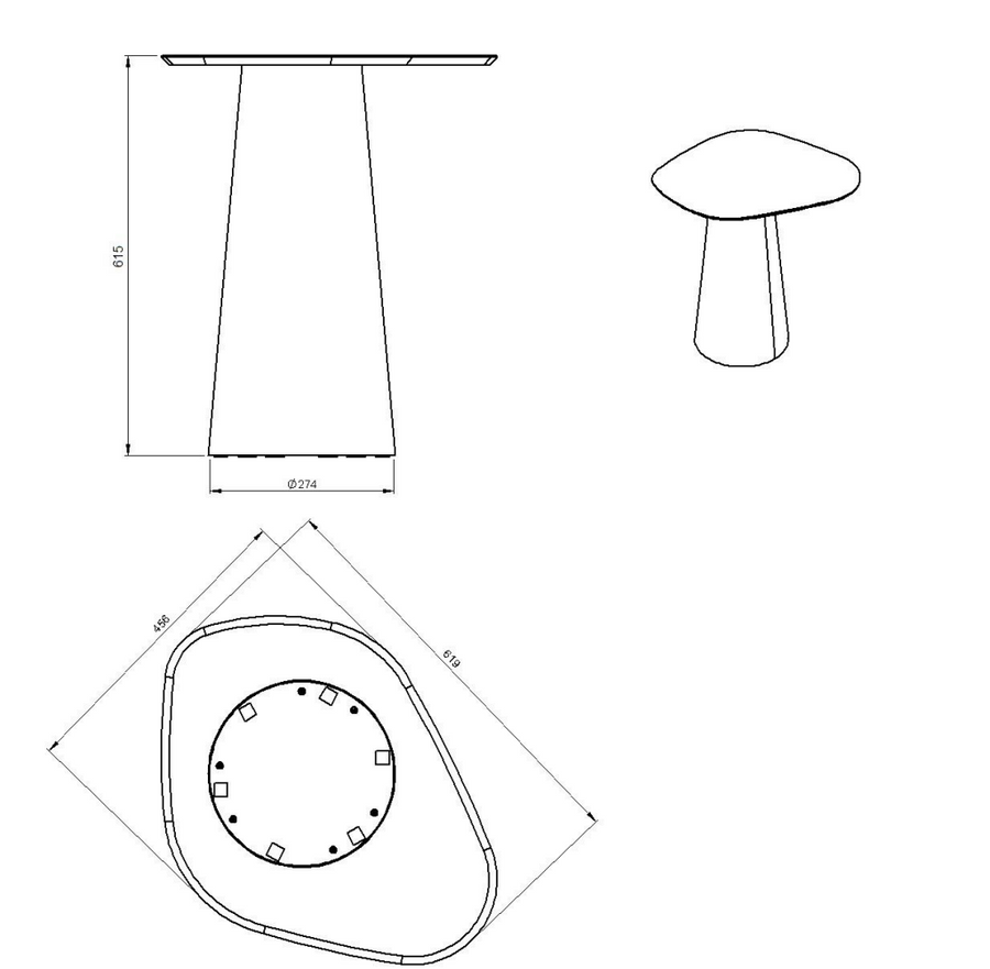 Desenho técnico – Mesa Lateral Jade