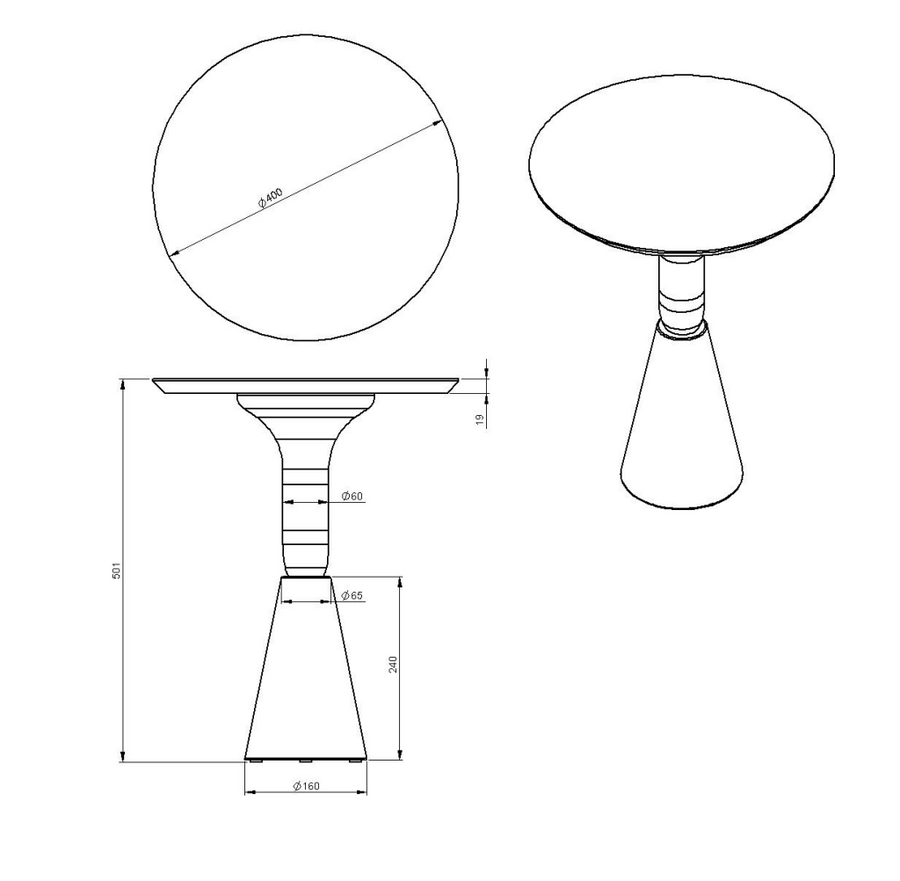 Desenho técnico – Mesa Lateral Lui
