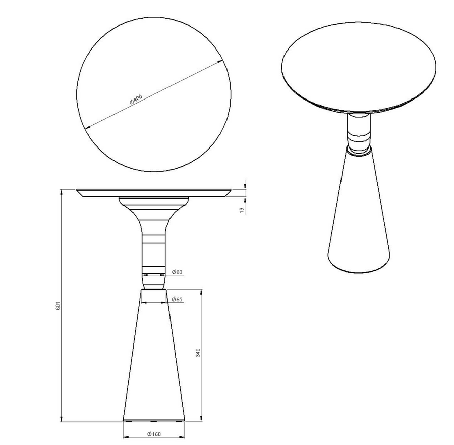 Desenho técnico – Mesa Lateral Lui