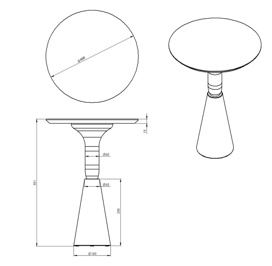 Desenho técnico – Mesa Lateral Lui