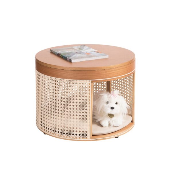 Mesa Lateral Pet Palha 53 cm, cama pet integrada, mesa lateral com cama para pet, móvel 2 em 1 para pets, cama pet sofisticada, mesa lateral funcional, cesto pet de palha, cama pet elegante, móvel pet design, decoração para pets